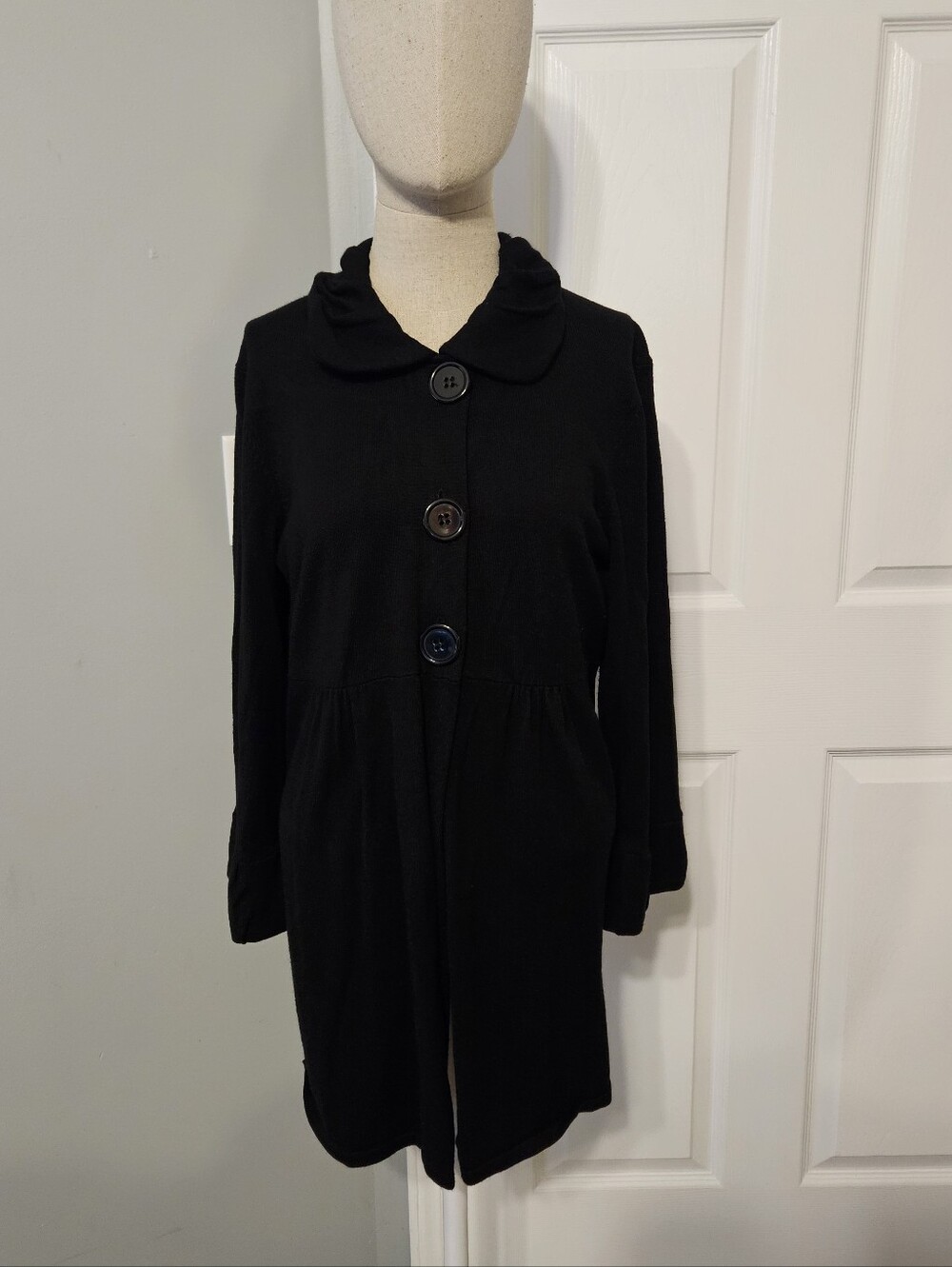 Cable & Gauge Black Long Cardigan with Button Front